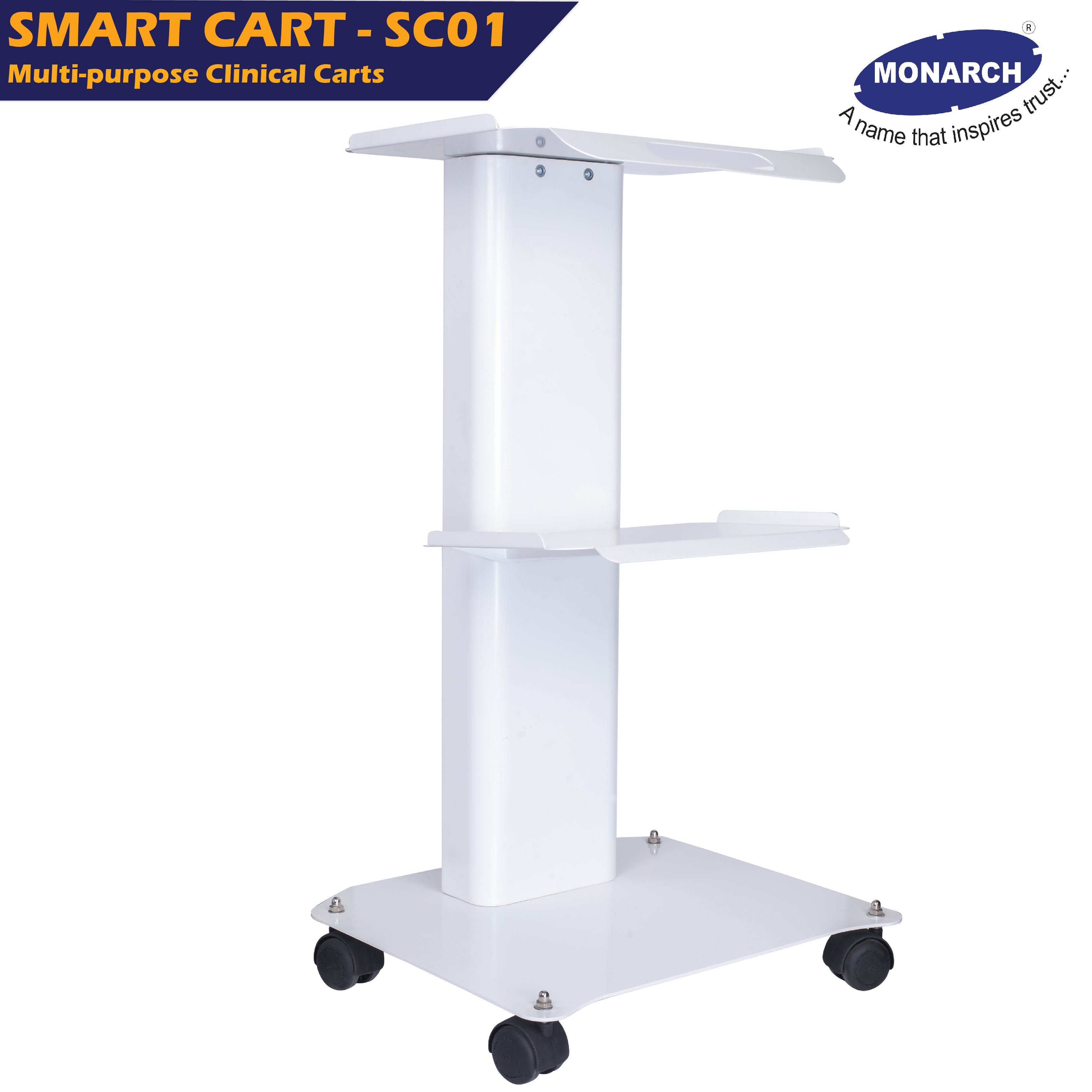 Smart Cart SC-01 Medical Roller Trolley Cart | Multi Purpose Medical Trolley with Tray with Wheel, (Load Upto 60KG), Trolley for Beauty or Medical Equipment, Dental Trolley, Salon Trolley